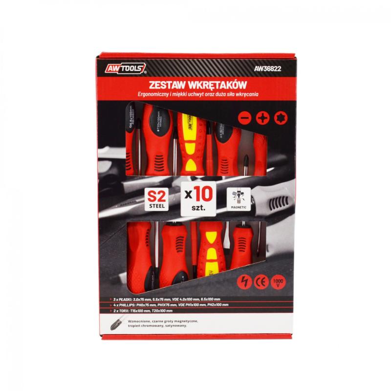 Skrūvgriežu komplekts 10 gab. (4xSL, 4xPH, 2xTX) AWTOOLS