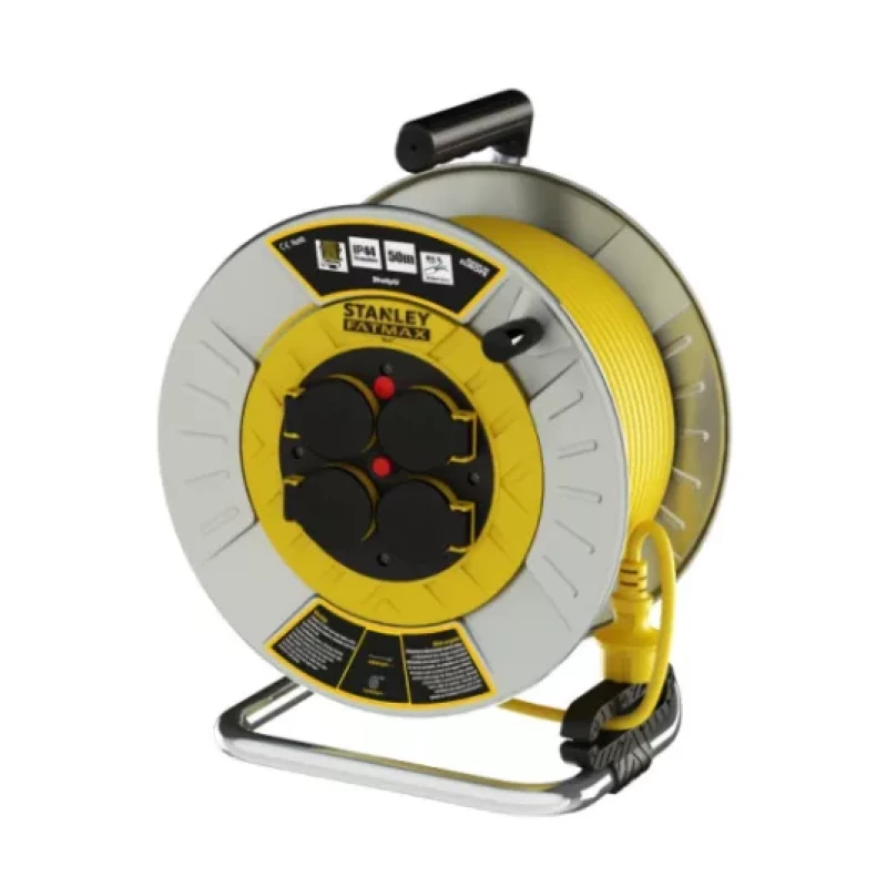 Pagarinatajs STANLEY 25m 3G1.5mm 4xSchuko rozetes metala spole IP44