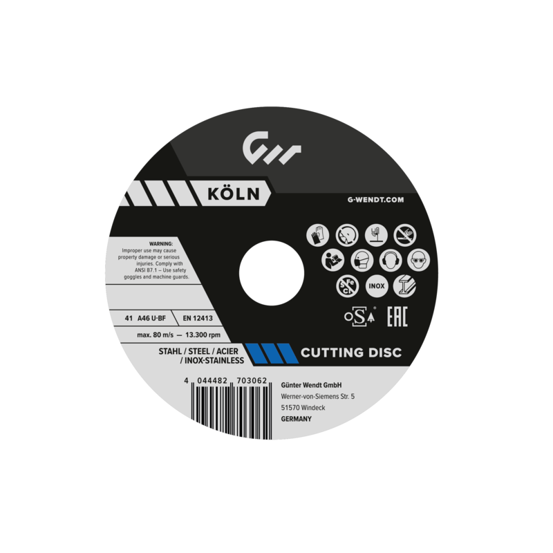 Abrazīvie griezējdiski 125x1.0x22.23 G-WENDT KOLN
